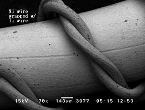 SEM image of Ni and Ti wires in back-scattered electron image mode